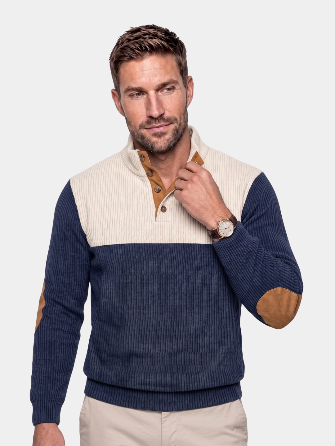 Suéter Retro de Pana con Cuello Alto - Cross & Crown
