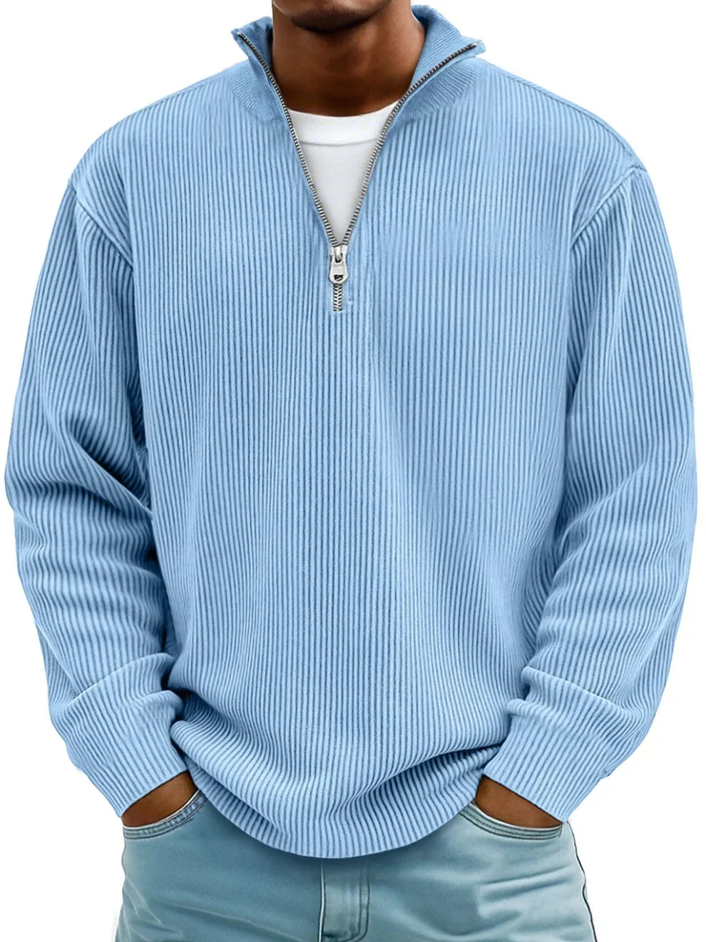 Sudadera Hombre de Punto Canalé con Media Cremallera Rojo