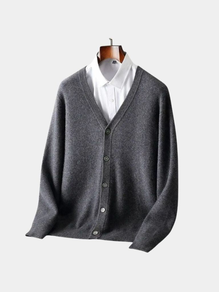 Suéter de punto con cuello en V de 100% lana merino - Cross & Crown