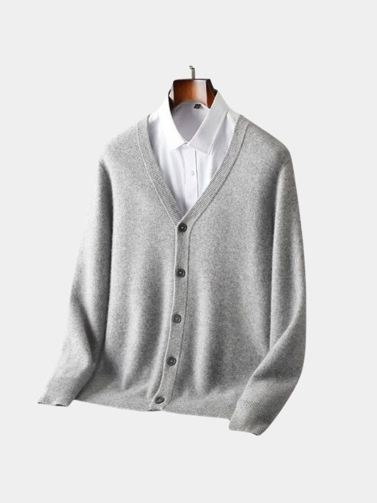 Suéter de punto con cuello en V de 100% lana merino - Cross & Crown
