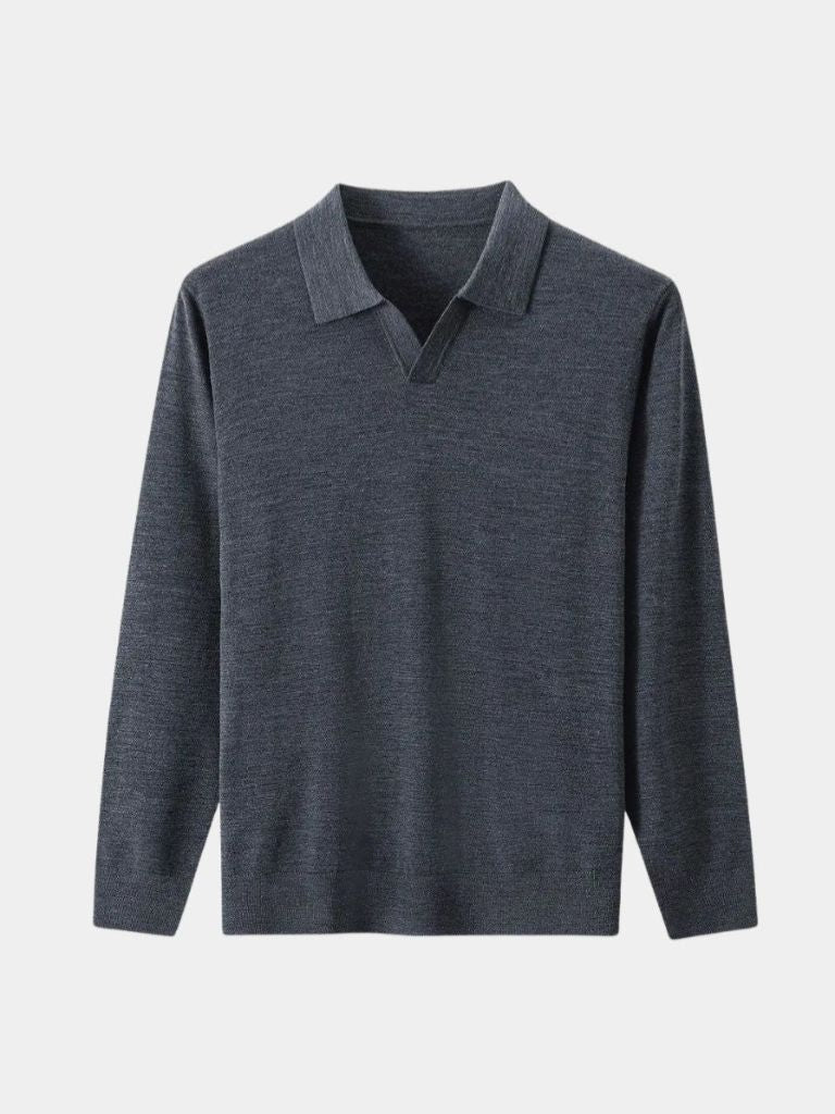 100% Suéter de Polo de Lana Tejida con Cuello en V y Caída - Cross & Crown