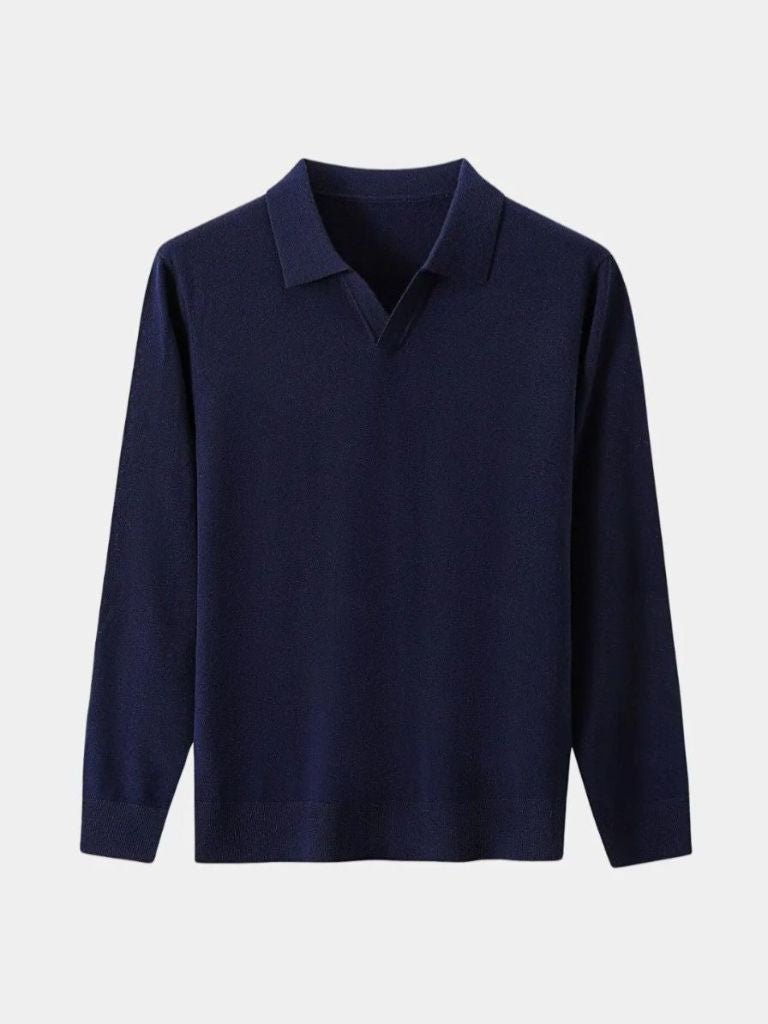 100% Suéter de Polo de Lana Tejida con Cuello en V y Caída - Cross & Crown