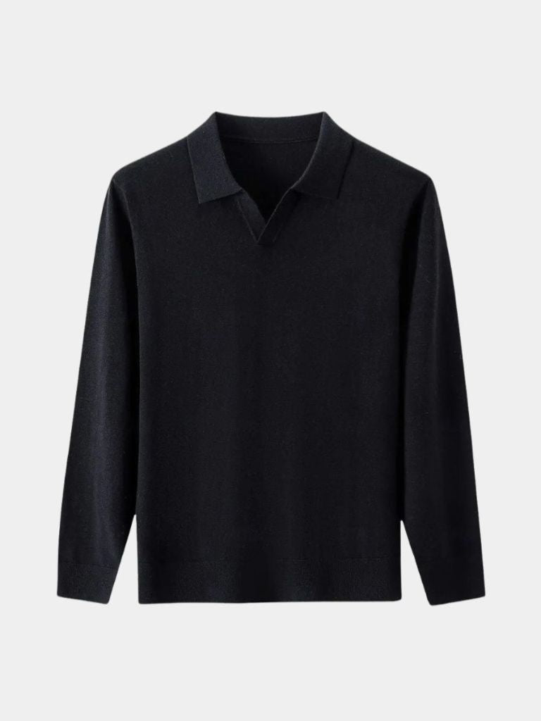 100% Suéter de Polo de Lana Tejida con Cuello en V y Caída - Cross & Crown