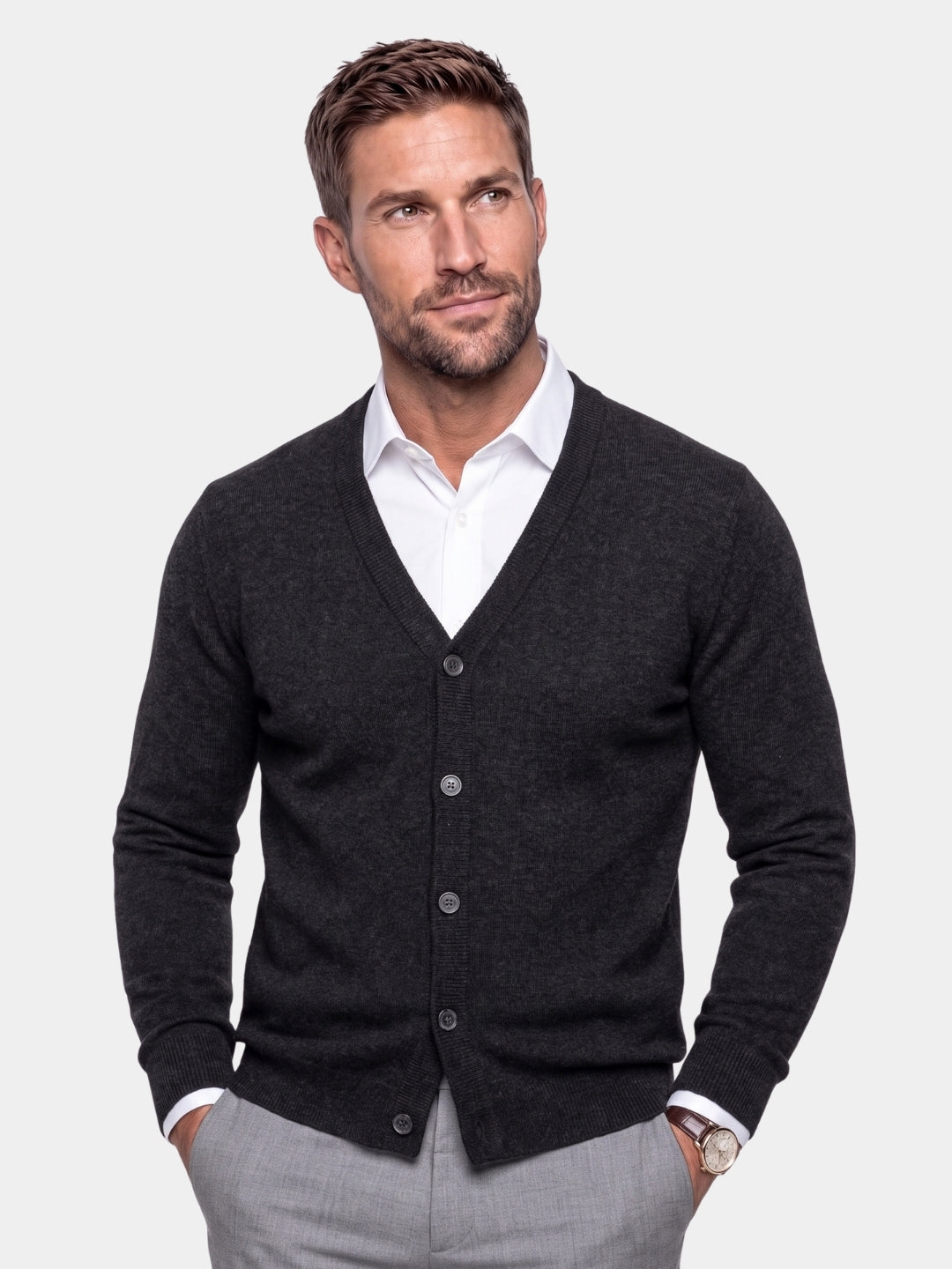 Suéter de punto con cuello en V de 100% lana merino - Cross & Crown