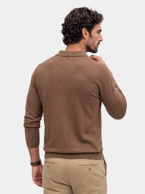 100% Suéter de Polo de Lana Tejida con Cuello en V y Caída - Cross & Crown