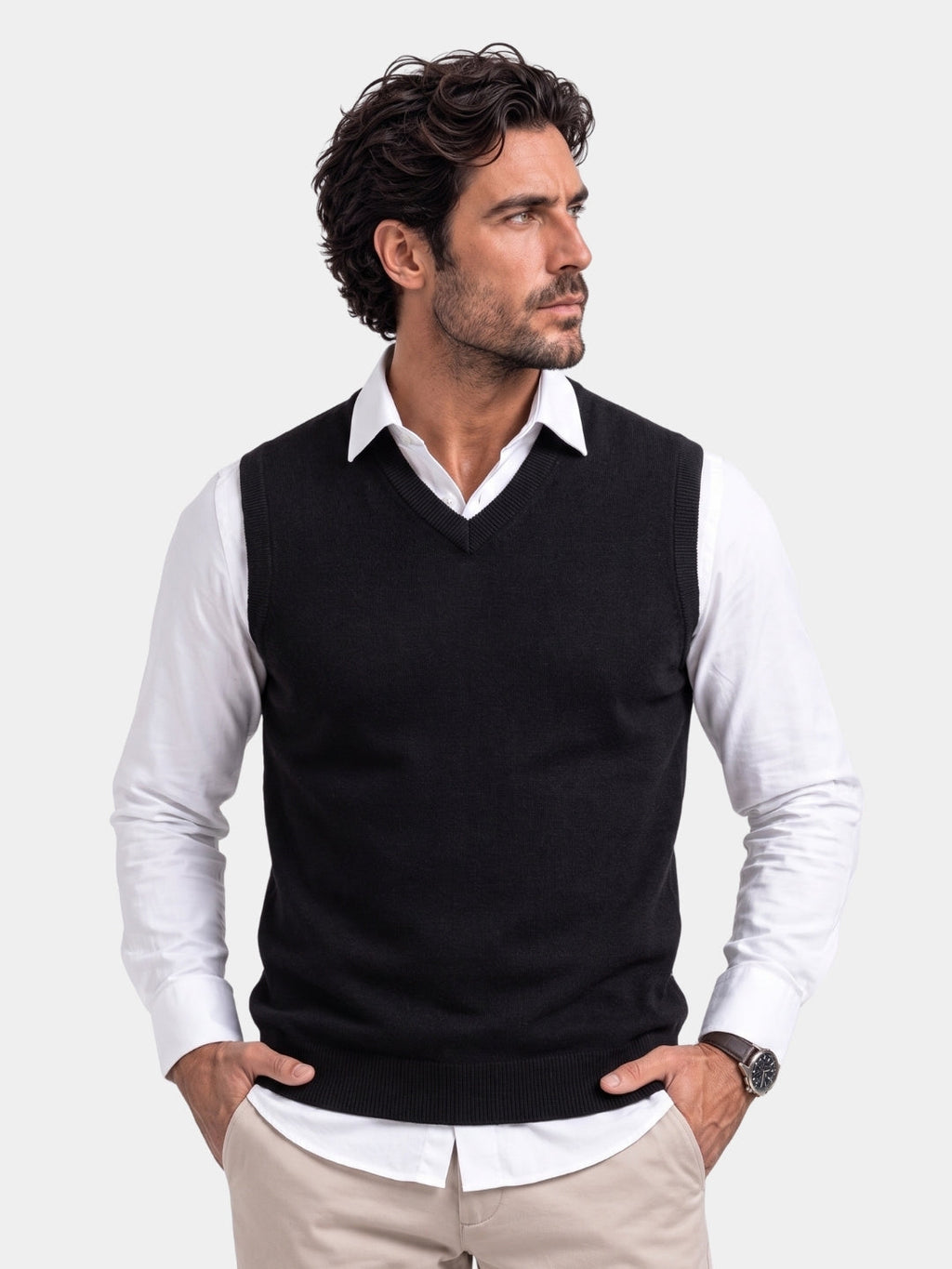 Chaleco de Punto V en 100% Cachemira - Cross & Crown