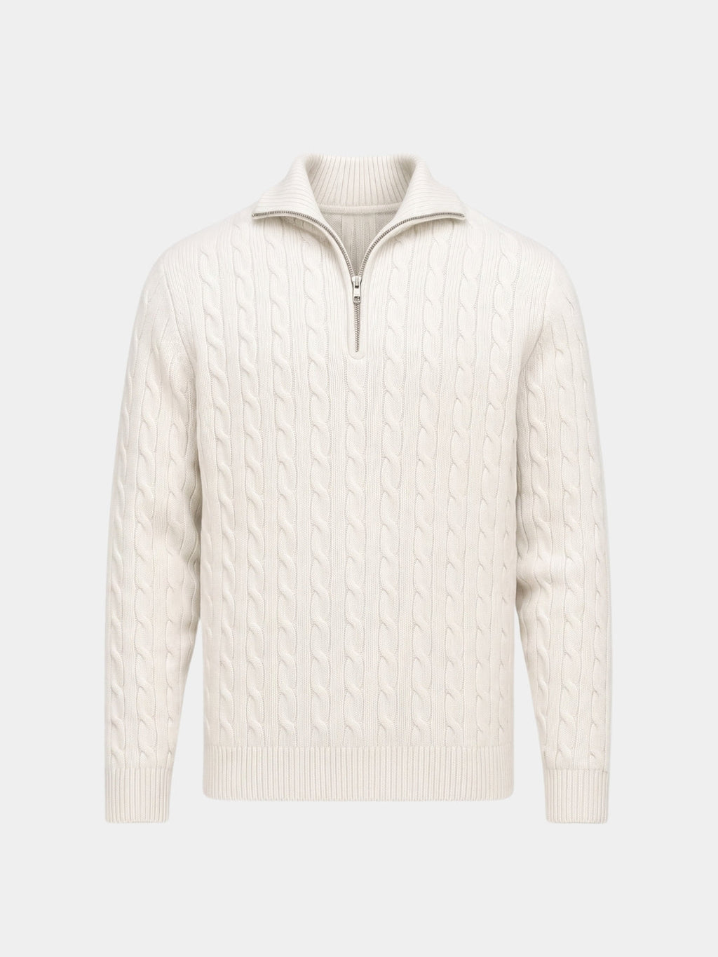 Suéter de Cuello con Cierre de Punto Trenzado Premium - Cross & Crown