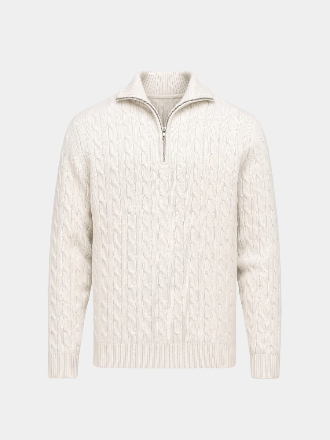 Suéter de Cuello con Cierre de Punto Trenzado Premium - Cross & Crown