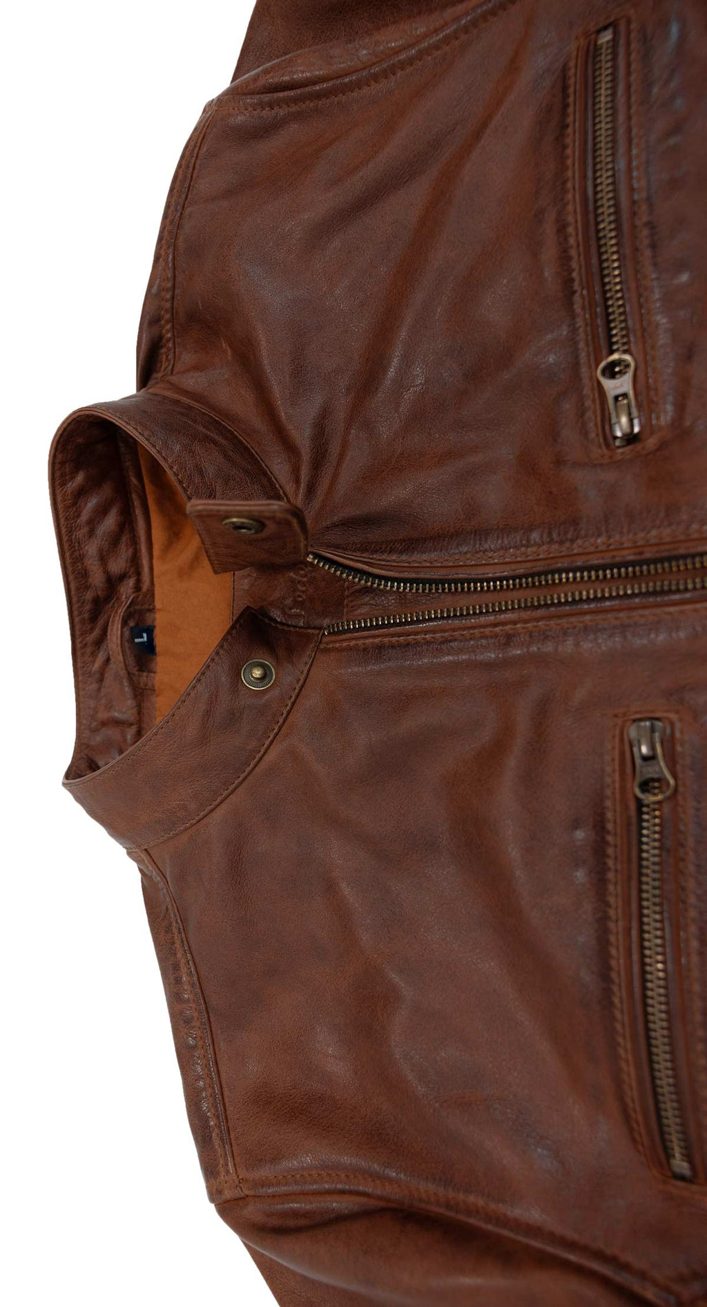 Chaqueta de Cuero Hombre Marrón con Cremalleras