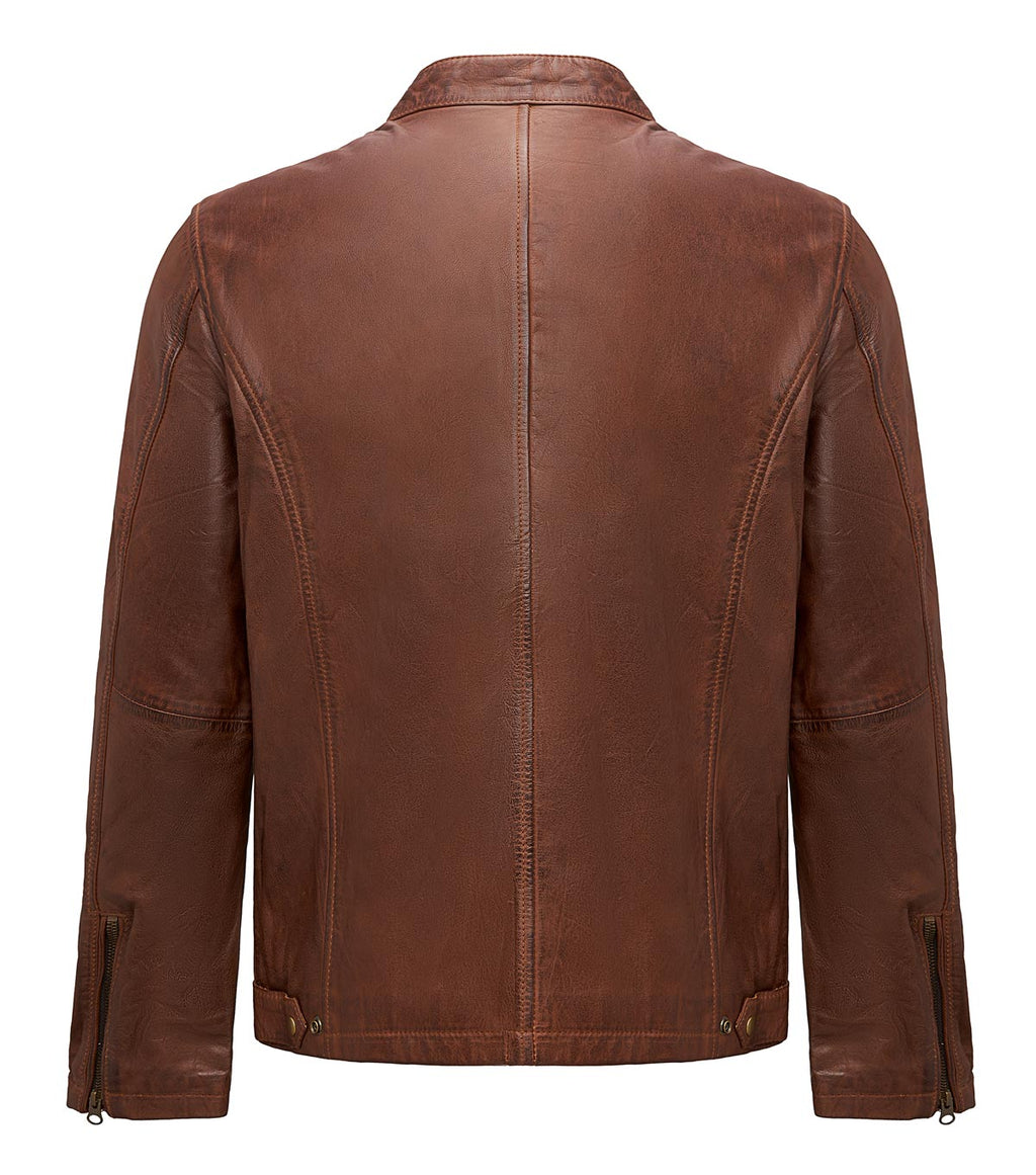 Chaqueta de Cuero Hombre Marrón con Cremalleras