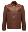 Chaqueta de Cuero Hombre Marrón con Cremalleras