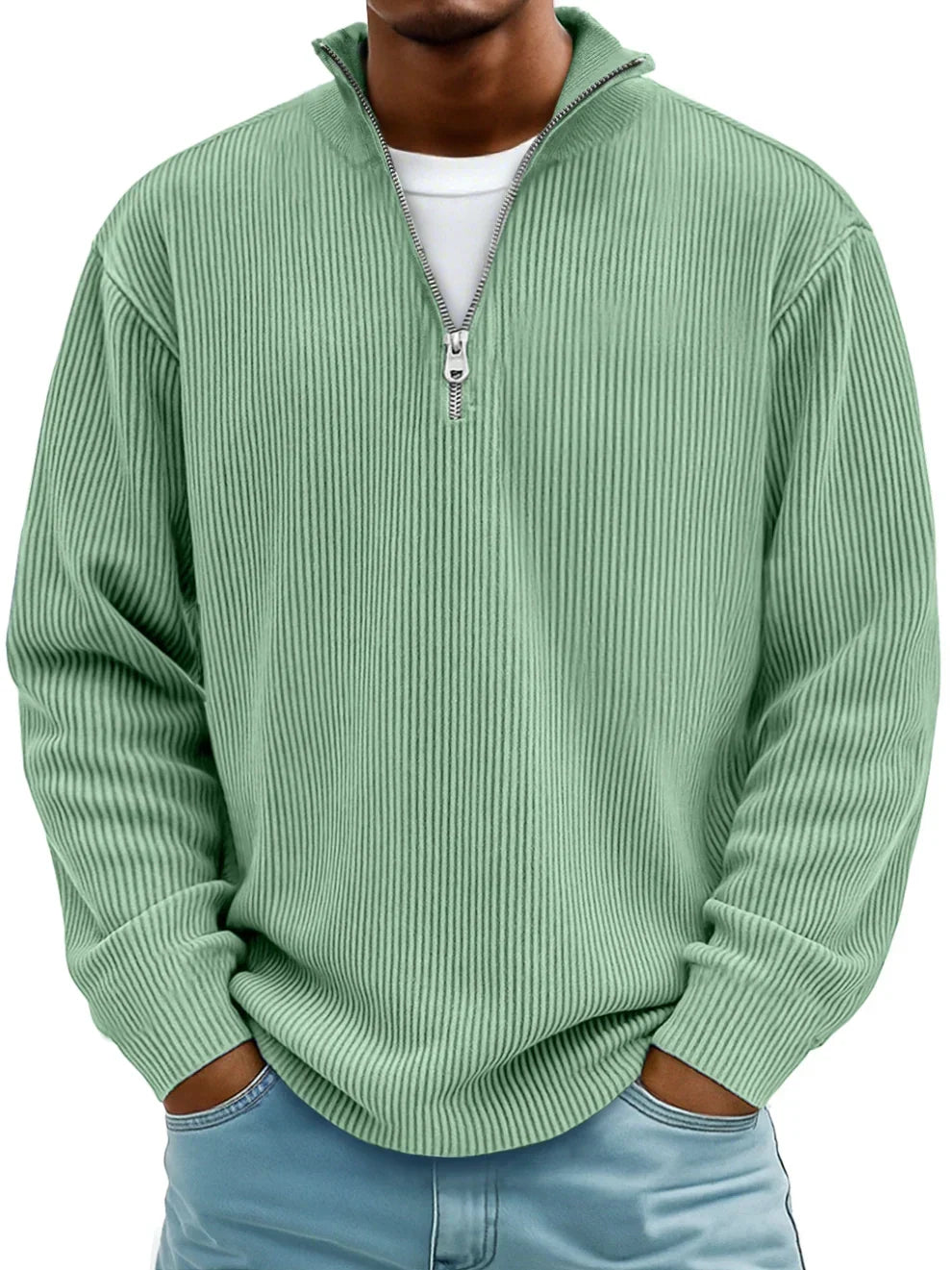 Sudadera Hombre de Punto Canalé con Media Cremallera Rojo
