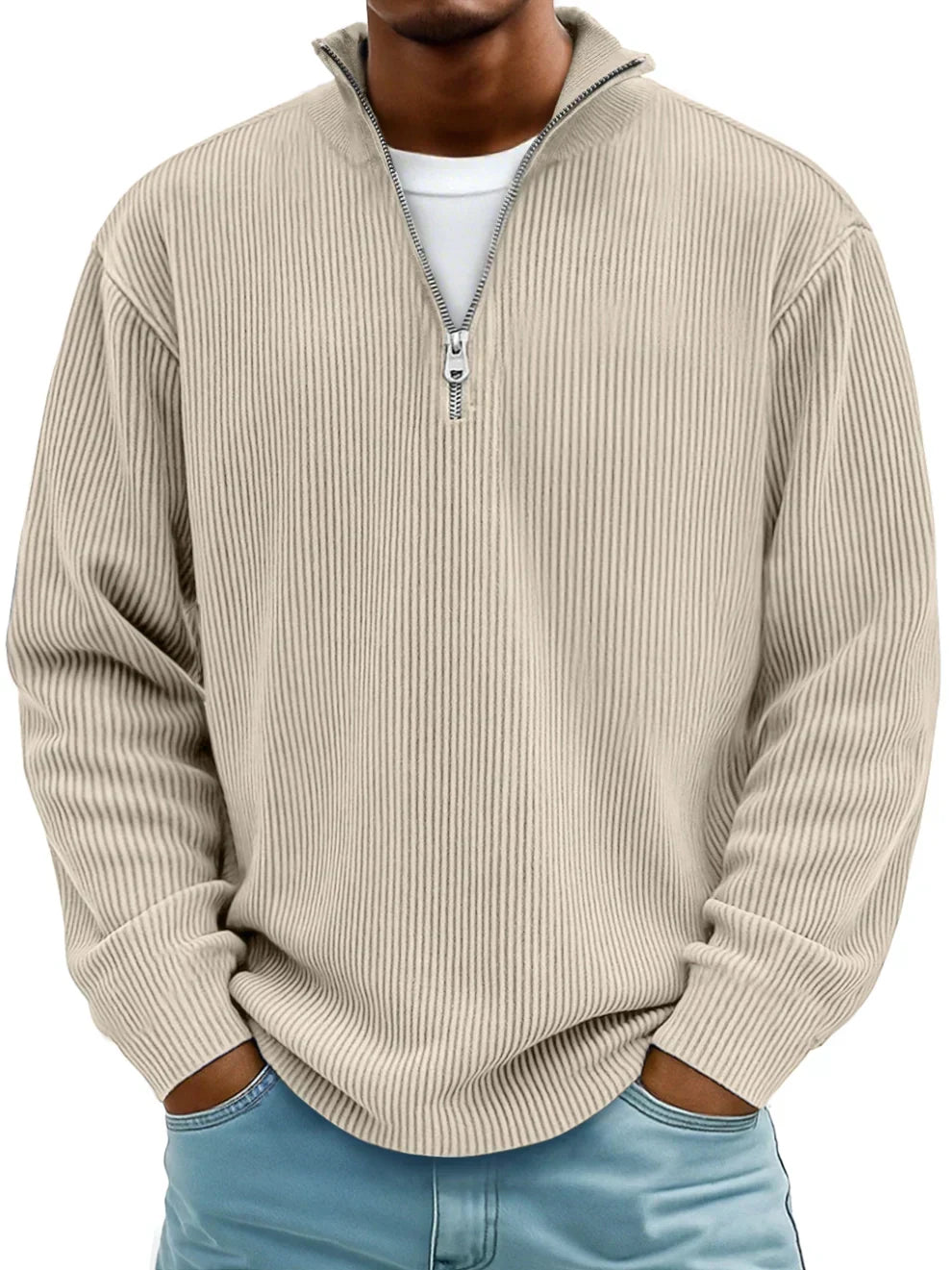 Sudadera Hombre de Punto Canalé con Media Cremallera Rojo