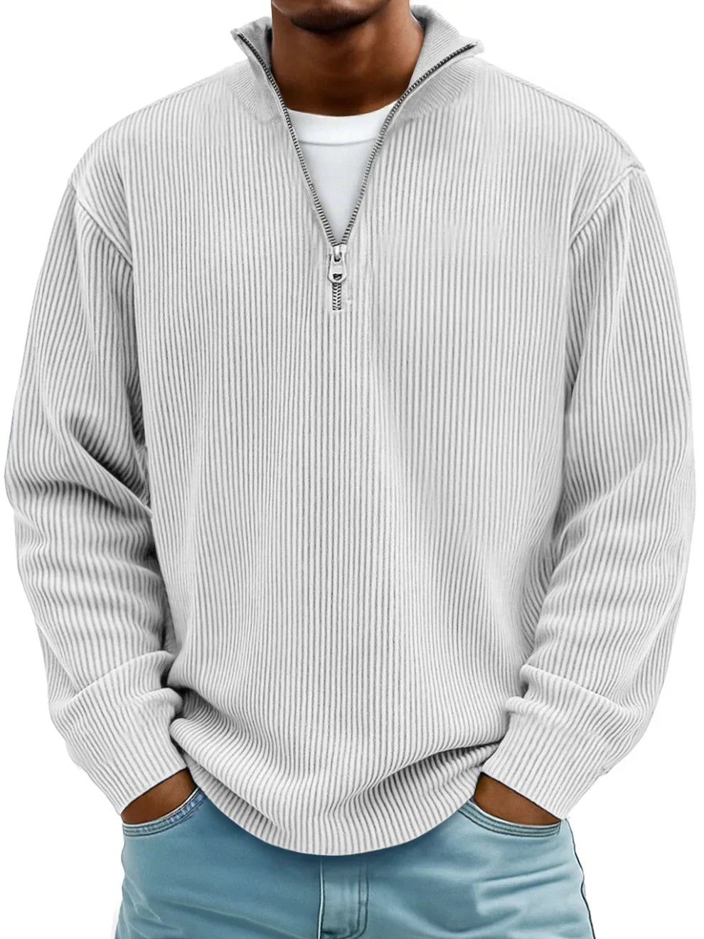 Sudadera Hombre de Punto Canalé con Media Cremallera Rojo