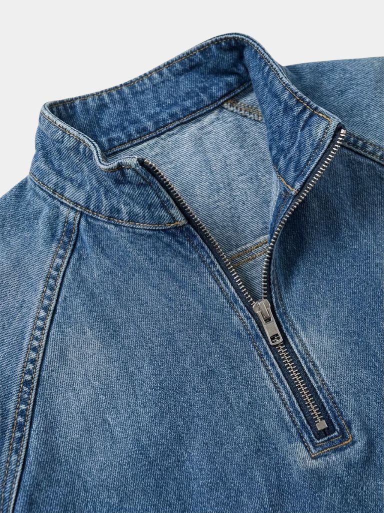Chaqueta de Mezclilla Stonewash con Cierre de Cuarto - Cross & Crown