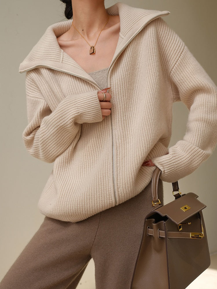 Cárdigan de Punto Mujer Kaki Elegante y Versátil