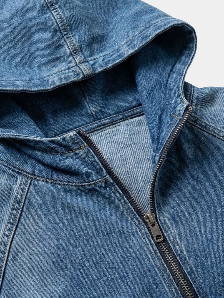 Chaqueta con Capucha de Mezclilla Artisan Denim Smock con Cierre de Cuarto - Cross & Crown