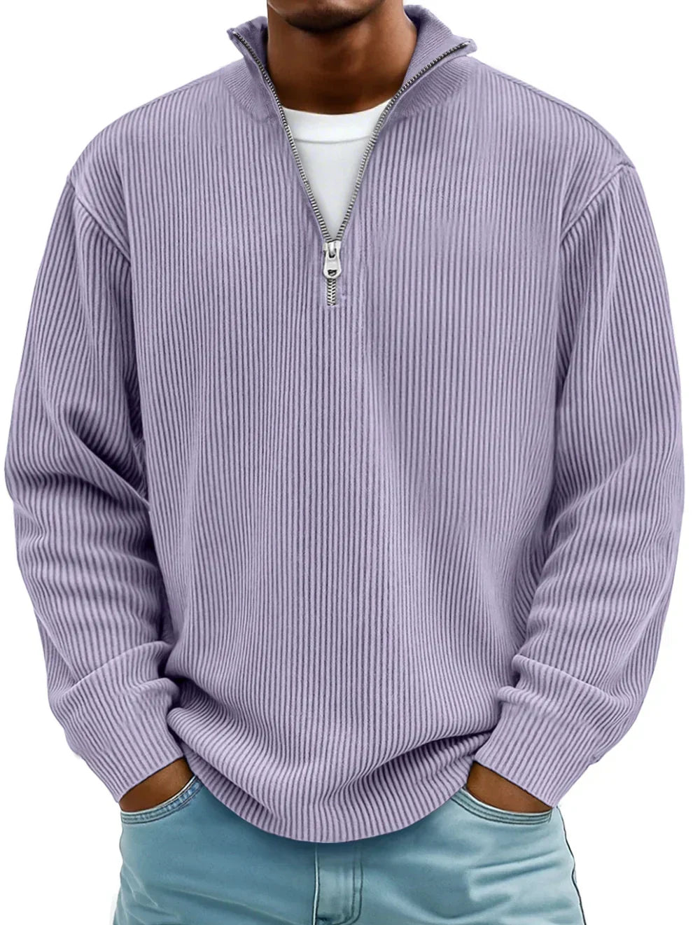 Sudadera Hombre de Punto Canalé con Media Cremallera Rojo