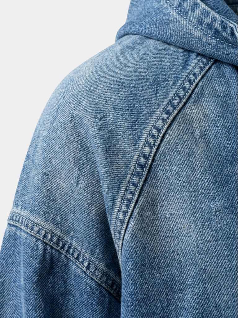 Chaqueta con Capucha de Mezclilla Artisan Denim Smock con Cierre de Cuarto - Cross & Crown