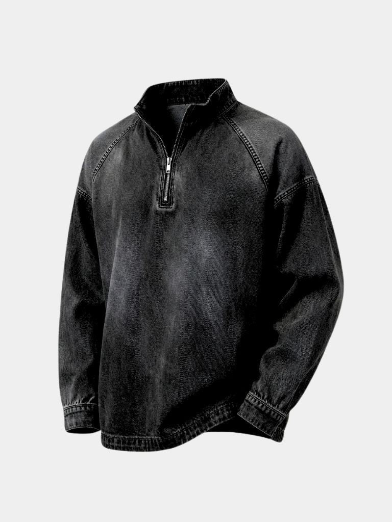 Chaqueta de Mezclilla Stonewash con Cierre de Cuarto - Cross & Crown