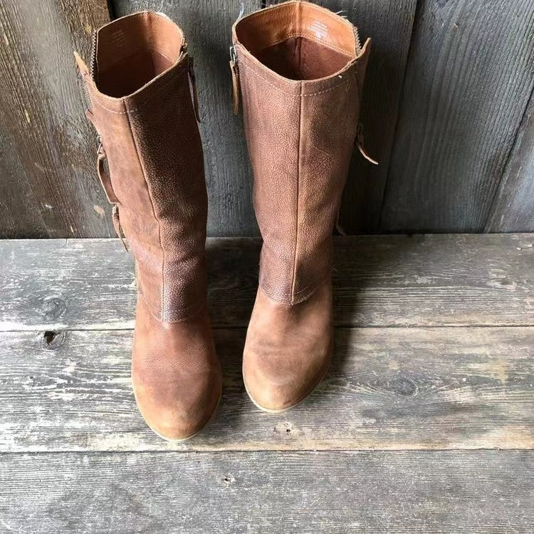 Botas de Media Caña para Mujer con Tacón de Bloque y Cremallera Lateral