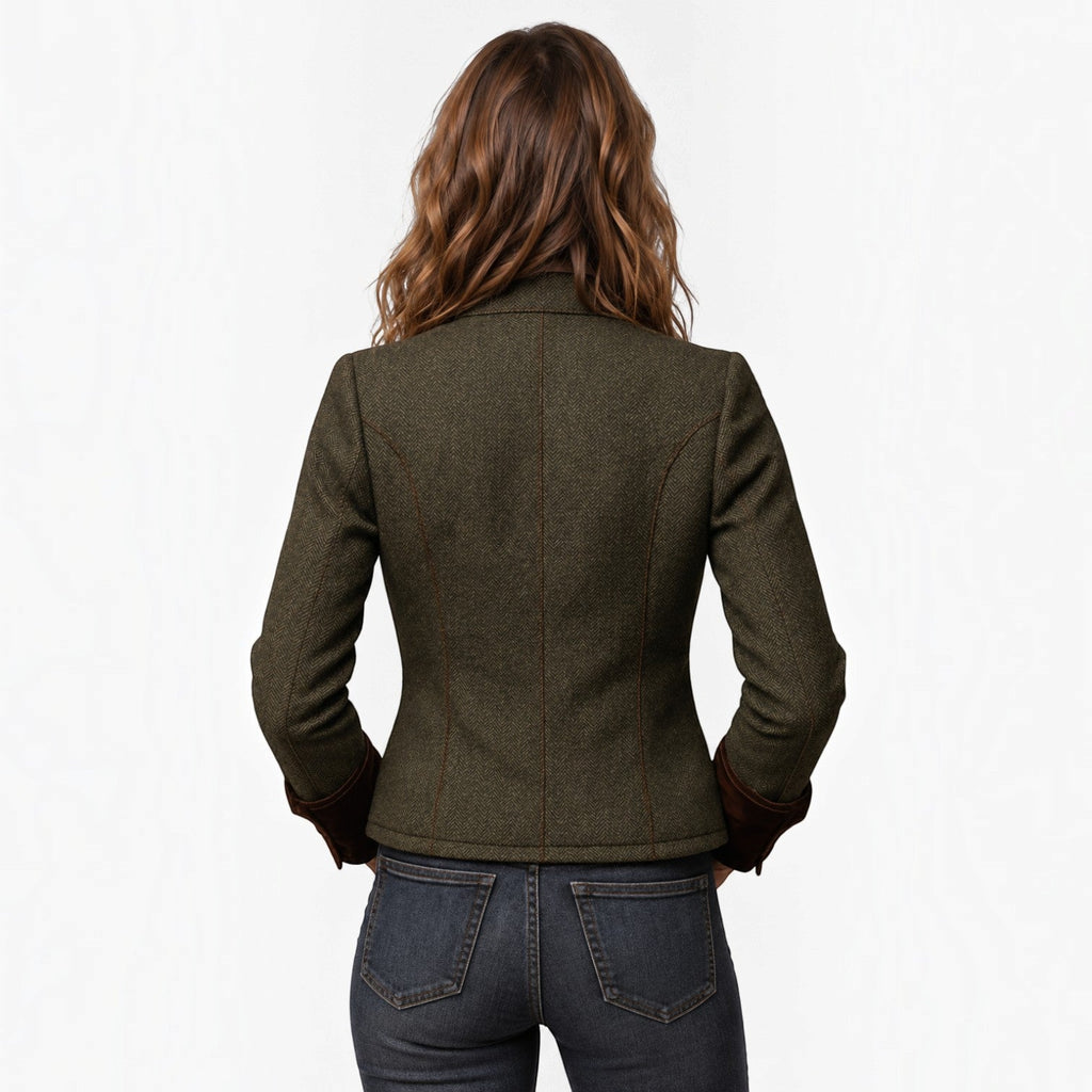 Chaqueta Acolchada Mujer Tweed Espiga con Botones Dorados