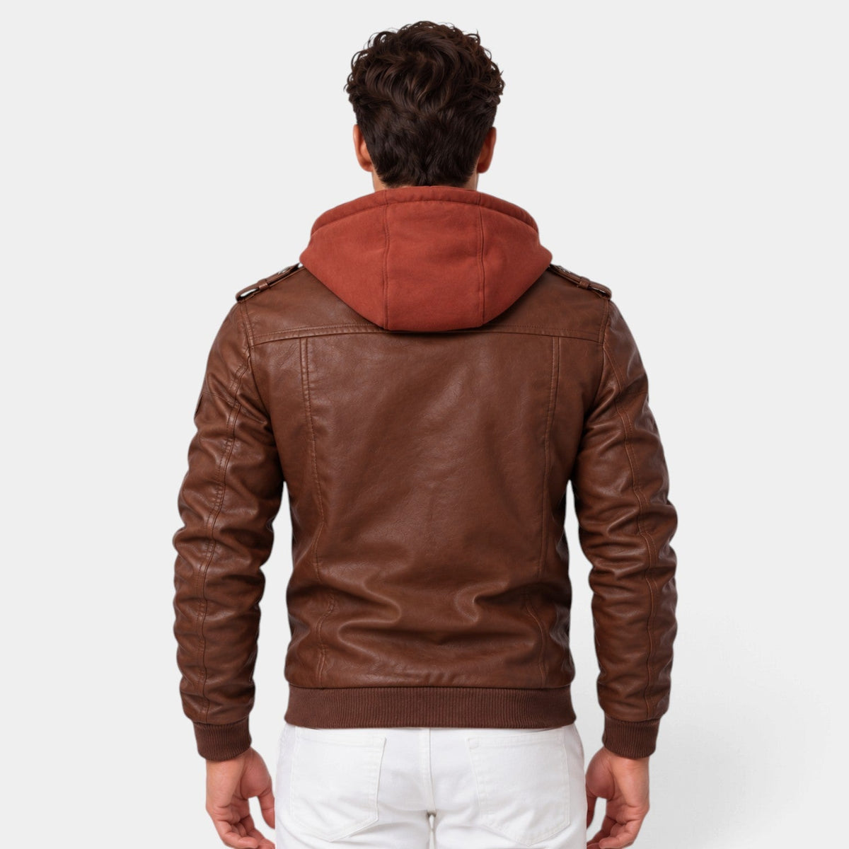 Chaqueta de cuero hombre cálida con capucha