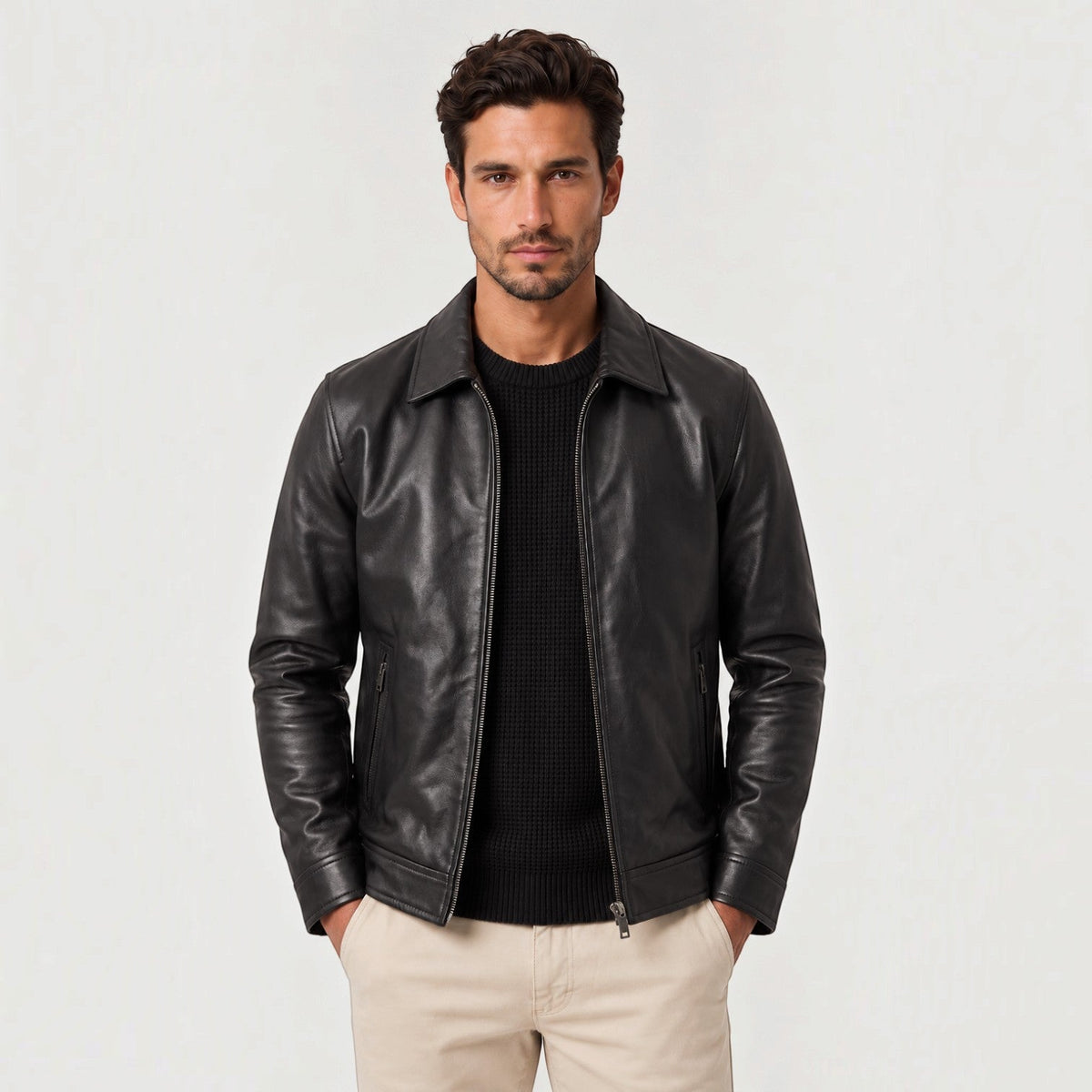 Chaqueta Hombre Efecto Piel Cremallera Corte Regular