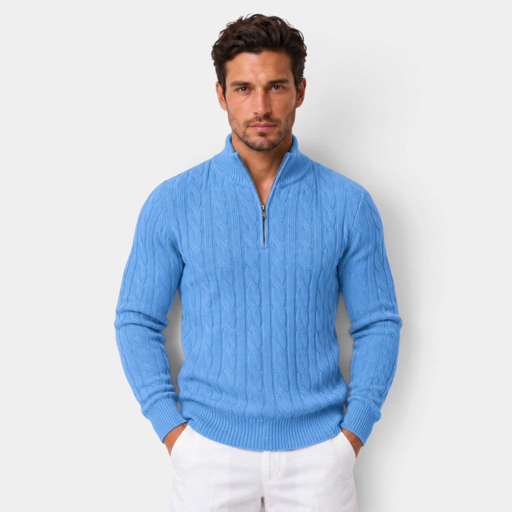 Jersey de Punto Trenzado con Media Cremallera para Hombre