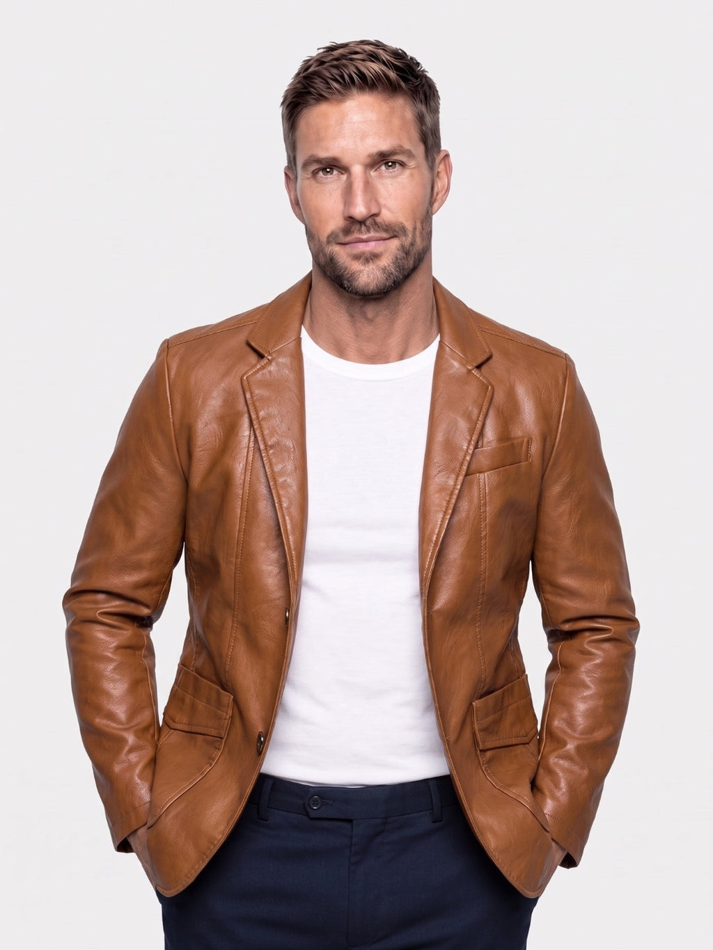 Chaqueta de Cuero Caramelo Bold - Cross & Crown