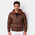 Chaqueta de cuero hombre cálida con capucha
