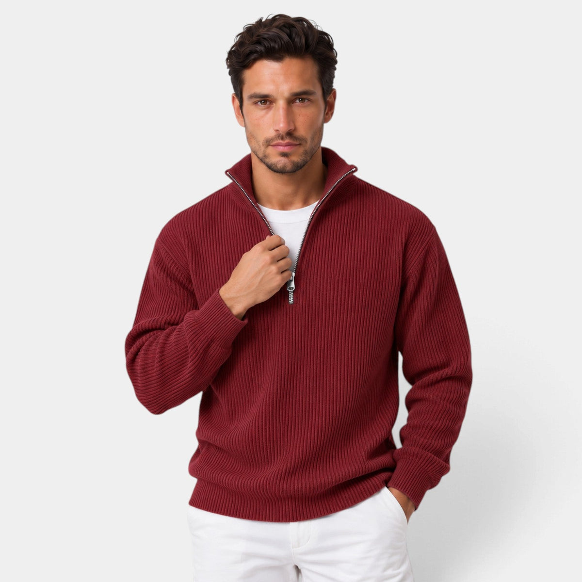 Jersey de Pana con Cremallera Ajustado para Hombre