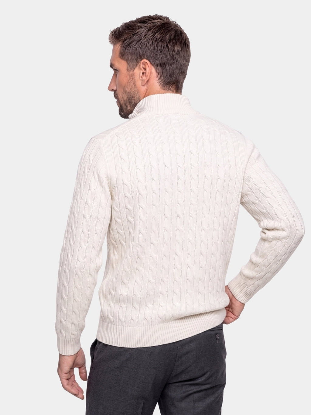 Suéter de Cuello con Cierre de Punto Trenzado Premium - Cross & Crown