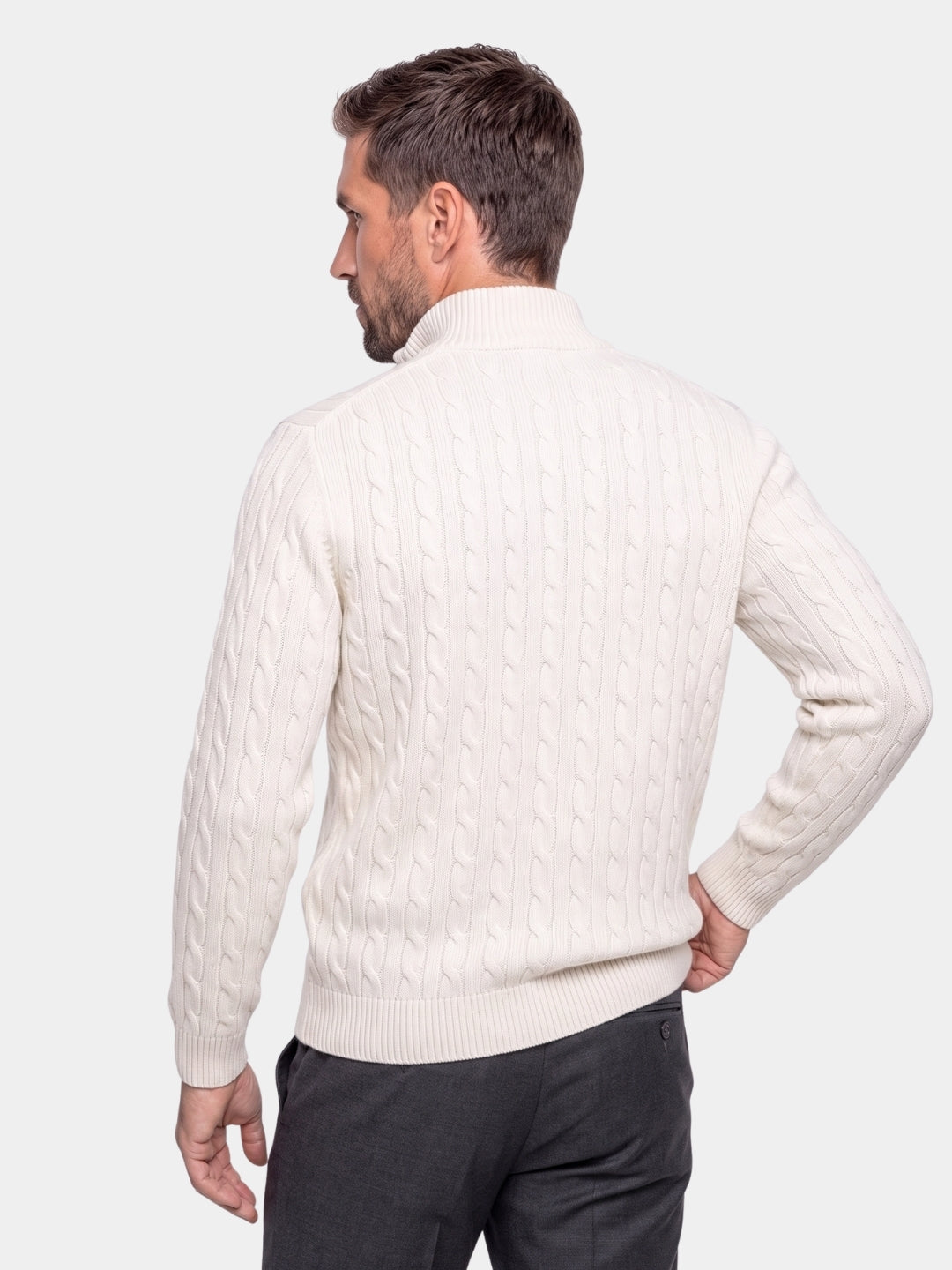Suéter de Cuello con Cierre de Punto Trenzado Premium - Cross & Crown