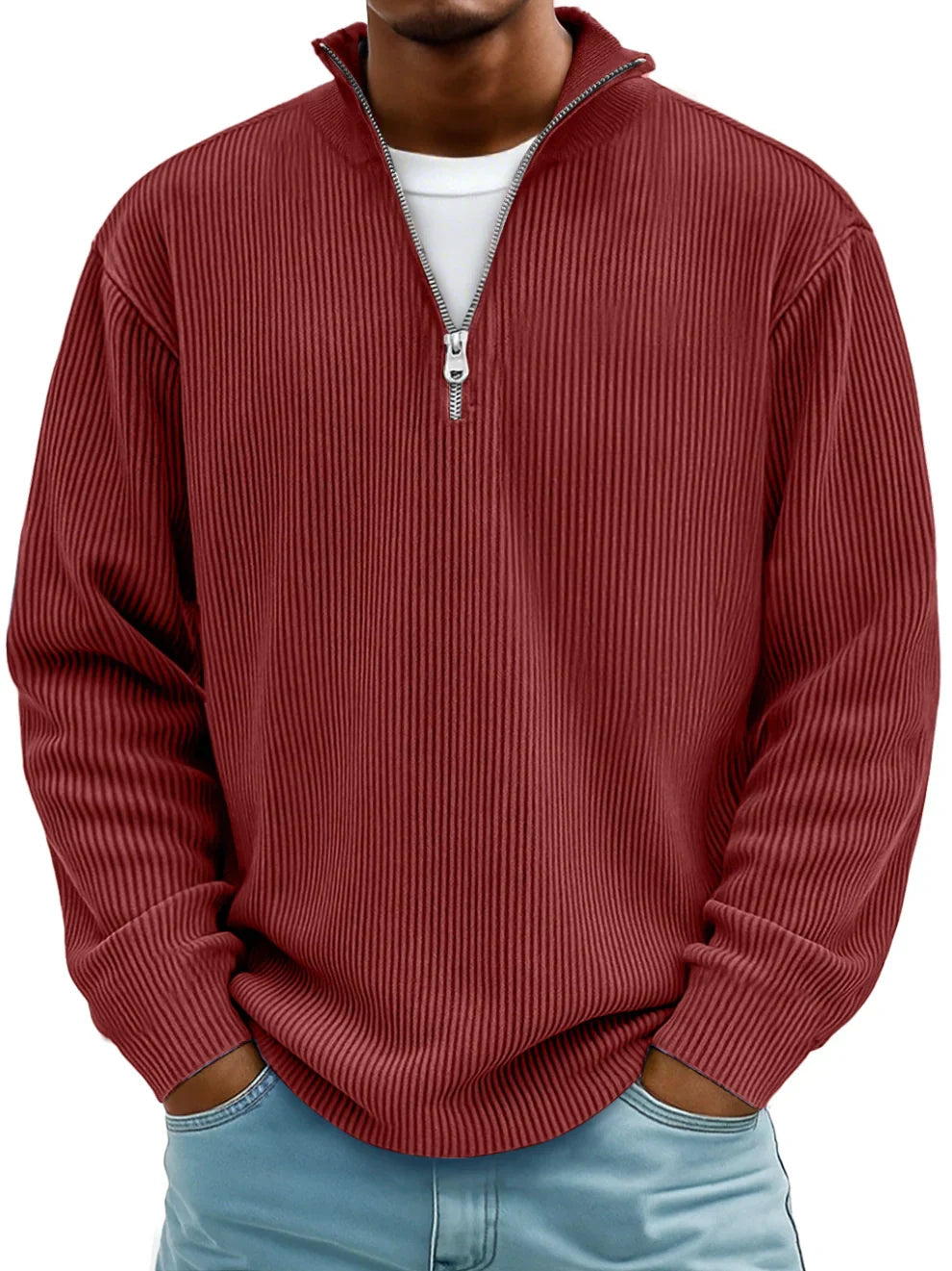 Jersey de Pana con Cremallera Ajustado para Hombre