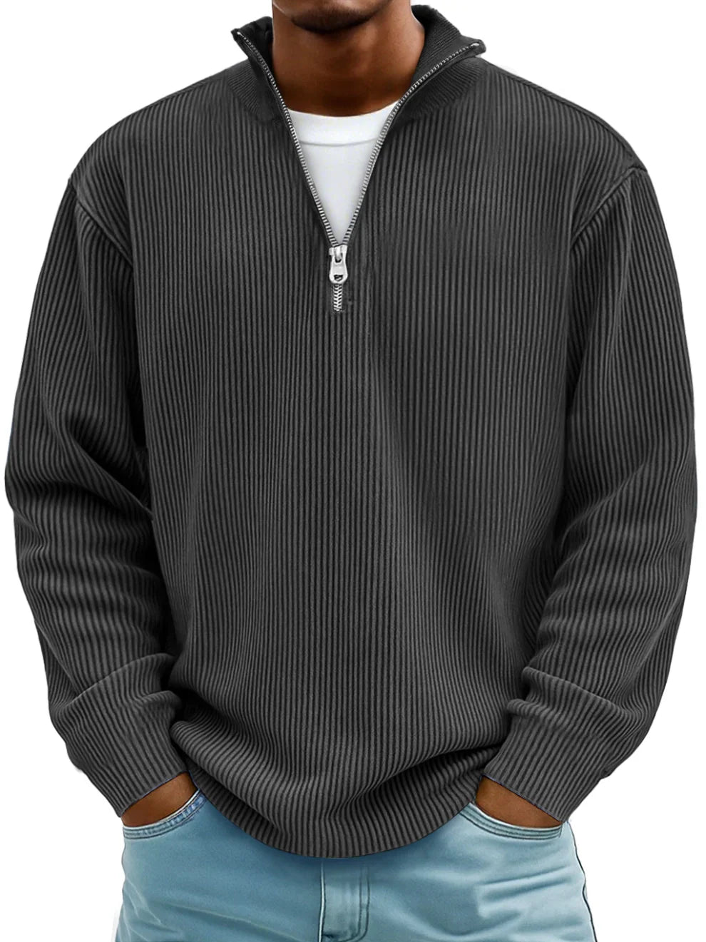 Jersey de Pana con Cremallera Ajustado para Hombre