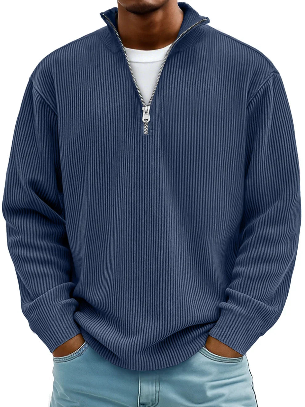 Jersey de Pana con Cremallera Ajustado para Hombre