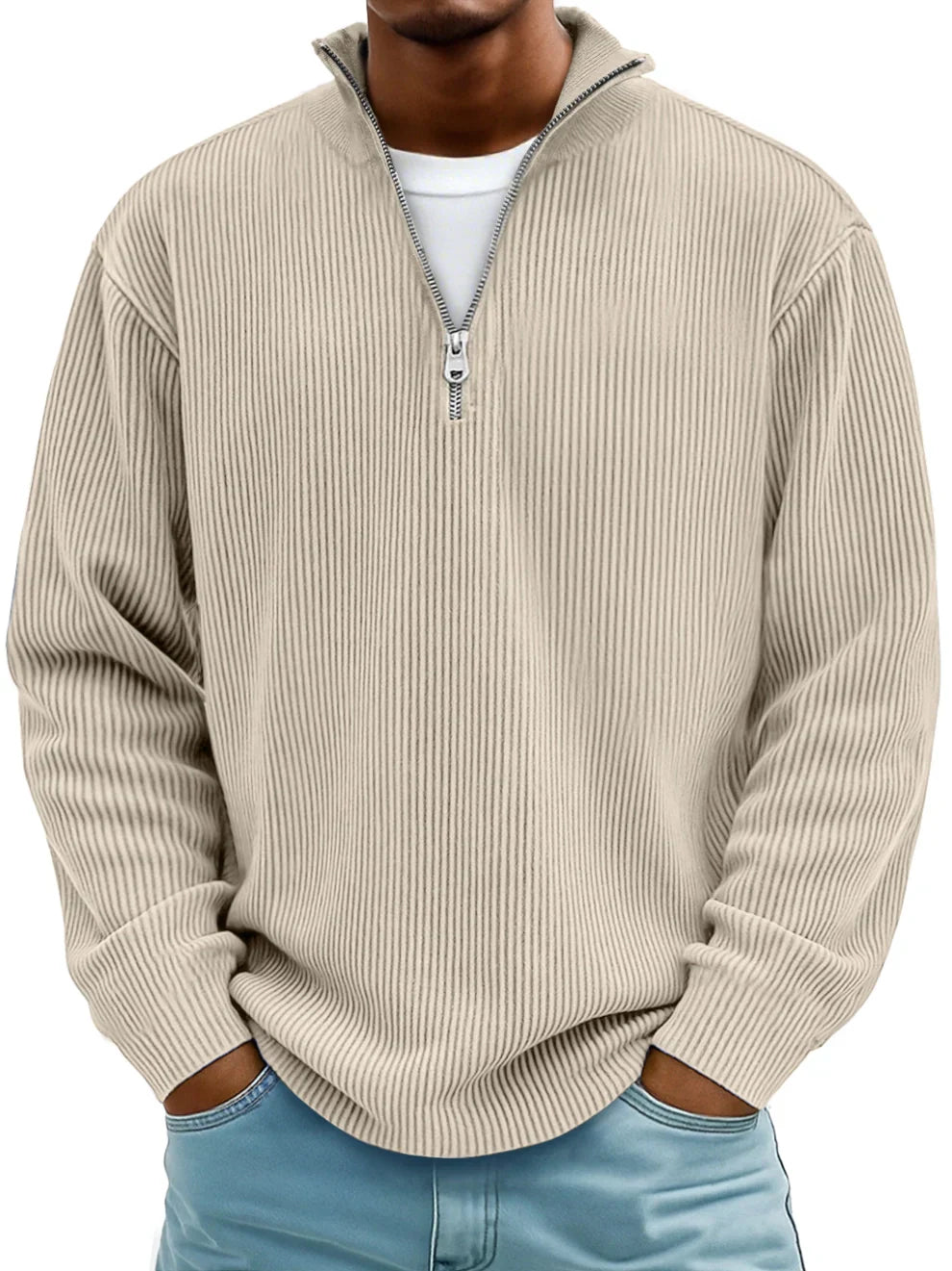 Jersey de Pana con Cremallera Ajustado para Hombre