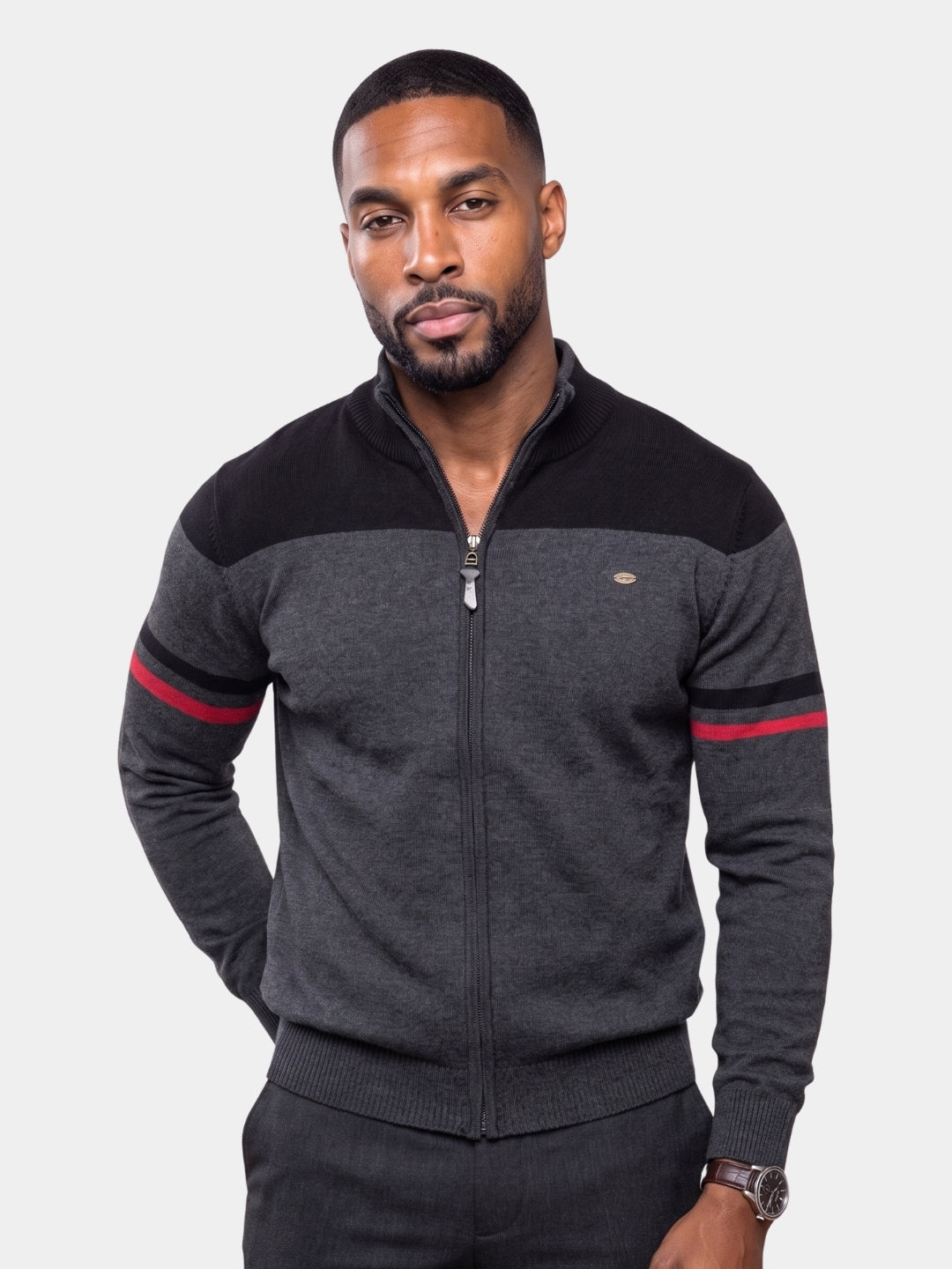 Suéter Cardigan con Cierre y Cuello Alto - Cross & Crown