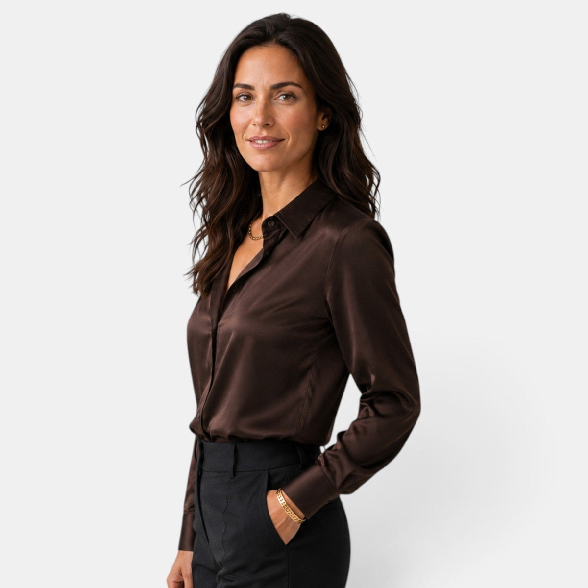 Camisa Mujer Raso con Botones