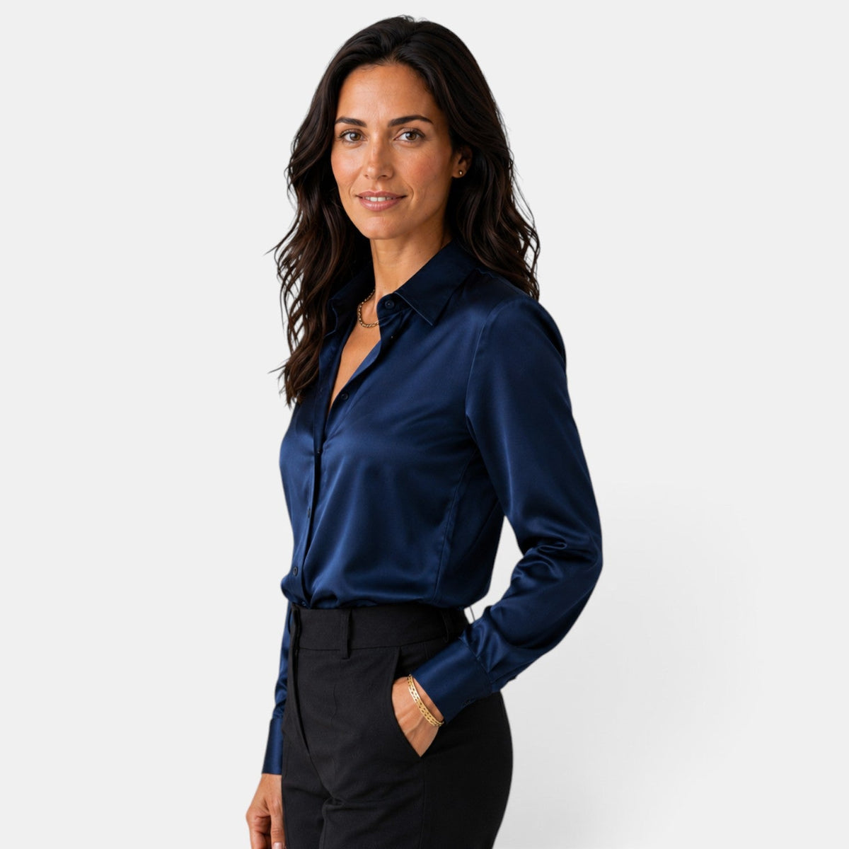Camisa Mujer Raso con Botones