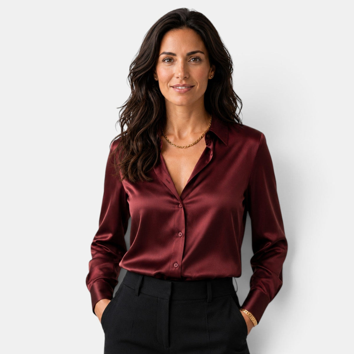 Camisa Mujer Raso con Botones