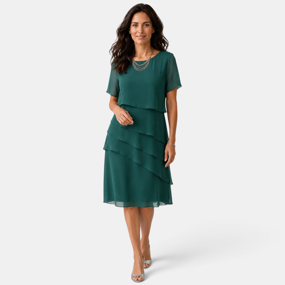 Vestido Invitada de Boda Midi con Volantes Manga Corta