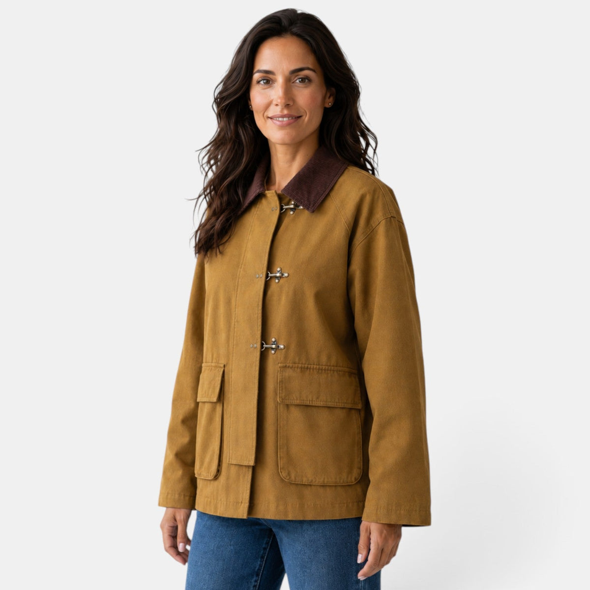 Chaqueta de Algodón Mujer Marrón con Cuello Polo