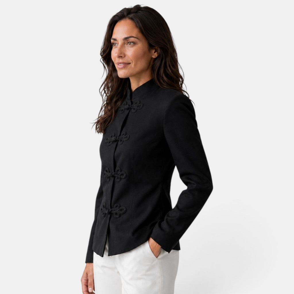 Chaqueta Mujer Negra Cuello Alto