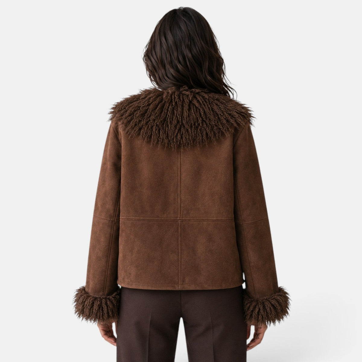 Chaqueta Marrón Efecto Pelo Mujer - Abrigo Elegante
