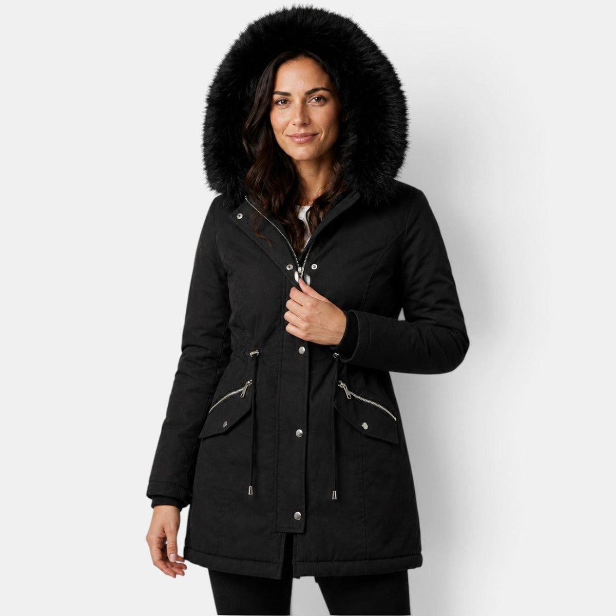 Abrigo de Invierno Mujer con Capucha de Pelo - Cálido y Elegante