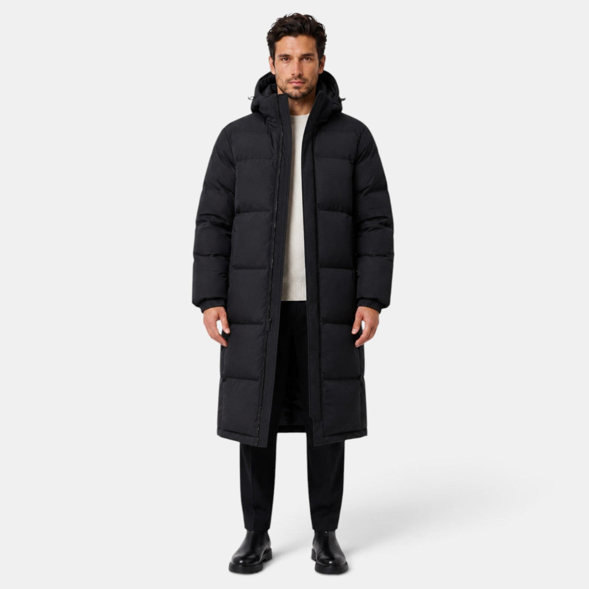 Abrigo Acolchado Largo para Hombre con Capucha - Impermeable al Viento y Cálido