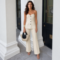 Conjunto de Dos Piezas Estilo Corsé para Mujer con Pantalón Ancho