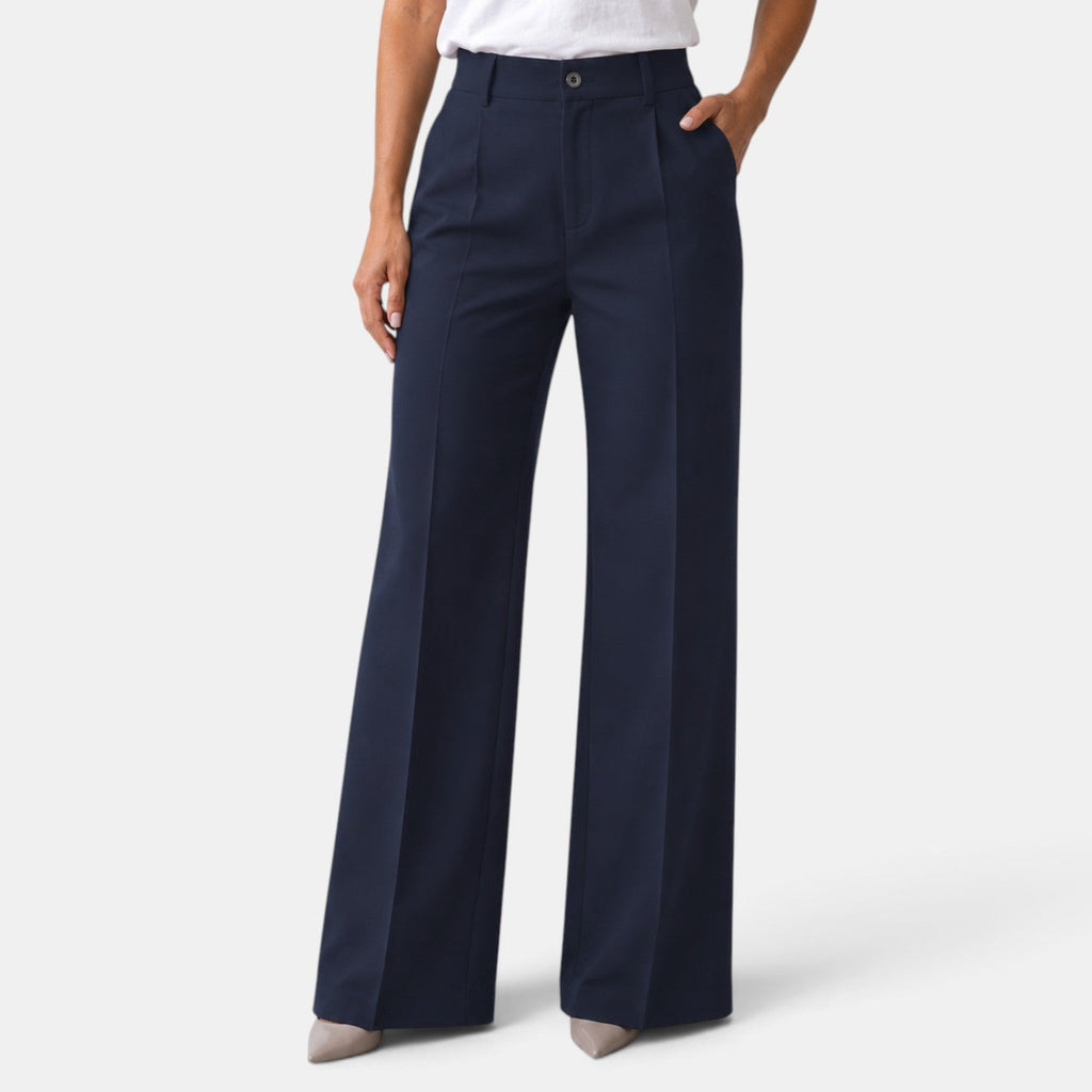Pantalón de Vestir para Mujer de Tiro Alto y Corte Recto con Pinzas y Bolsillos